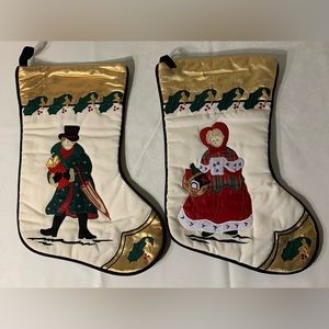 EUC Christmas Stockings: Old-Timey, Off-White w Victorian Style Man/Woman